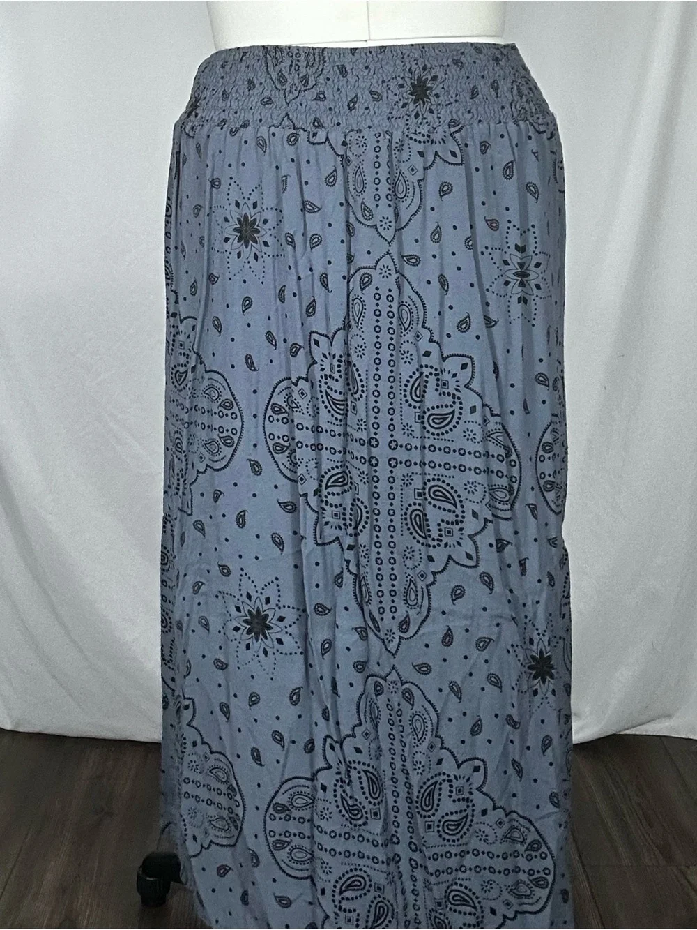 Blue Paisley Smocked Maxi Skirt